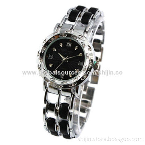 Metal watch with alloy case, cool black and silvery, Japanese movement quartz, OEM